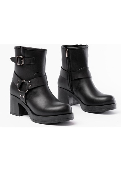 Siyah Toka Aksesuarlı Fermuarlı Kalın Topuklu Günlük Kadın Bot Bayan BOT5109-30 fırsatları