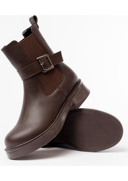 Kahverengi Toka Aksesuarlı Lastikli Günlük Kadın Bot Bayan BOT38018 modelleri