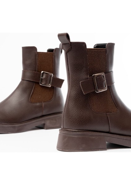 Kahverengi Toka Aksesuarlı Lastikli Günlük Kadın Bot Bayan BOT38018 indirimleri