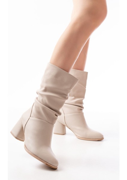 Bej Topuklu Körüklü Günlük Kadın Bot Bayan BOTRS-2430