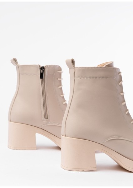 Bej Bağcıklı Fermuarlı Kalın Topuklu Günlük Kadın Bot Bayan BOT5109-30 indirimleri