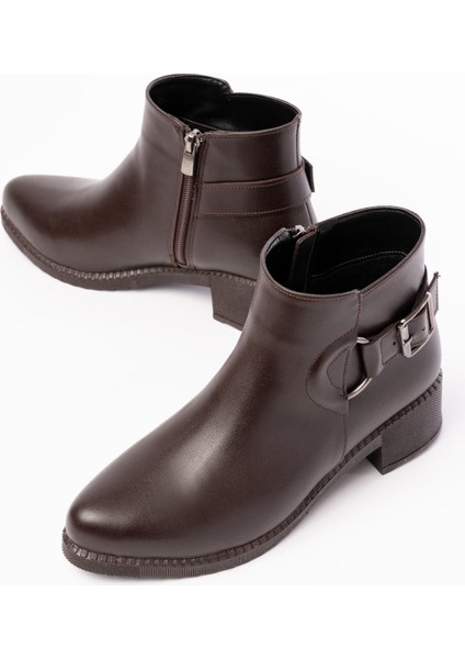 Kahverengi Toka Aksesuarlı Fermuarlı Günlük Kadın Bot Bayan BOT270-303 indirimleri