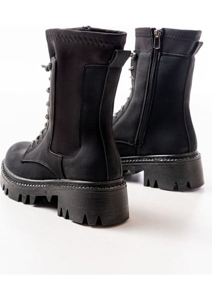 Siyah Zümrüt Düz Topuklu Bağcıklı Fermuarlı Günlük Kadın Bot Bayan BOT868-200 indirimleri