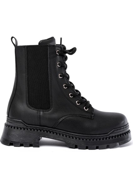 Siyah Luna Düz Topuklu Bağcıklı Lastikli Günlük Kadın Bot Bayan BOT2051-29 fırsatları