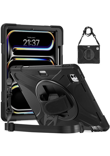 iPad Pro 13 2024 Uyumlu Tam Koruma Sağlayan Zırhlı Silikon Tablet Kılıfı - Şok Emici, Dayanıklı ve Şık Tasarım