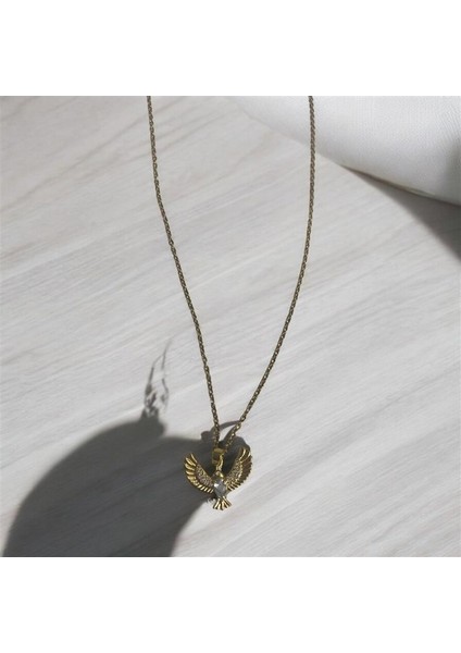 Çelik Gold Renk Anka Kuş Figür Zirkon Taşlı Kolye fiyatları
