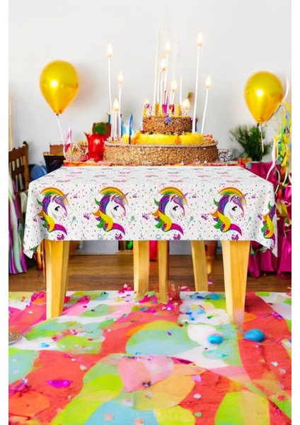 Unicorn Temalı 120 x 180 Masa Örtüsü - Doğum Günü Parti ve Eğlenceli Etkinlikler Için