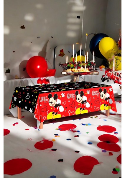 Mickey Mouse Temalı 120 x 180 Masa Örtüsü - Doğum Günü Parti ve Eğlenceli Etkinlikler Için