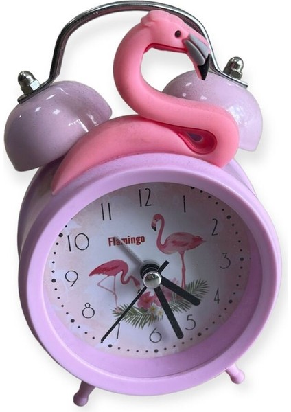 Şık Pembe Metal Çalar Saat, Işıklı, Büyük Boy, Analog Zaman Göstergesi