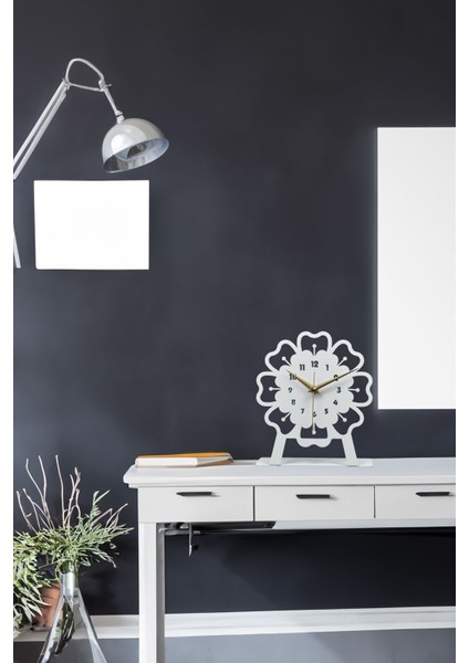 Şık Metal Masa Saati, Sessiz Mekanizma, Beyaz Renk, Modern Tasarım