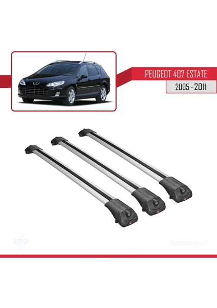 Peugeot 407 Estate 2005-2011 Arası ile Uyumlu Ace-1 Ara Atkı Tavan Barı Gri 3 Adet Bar fırsatları
