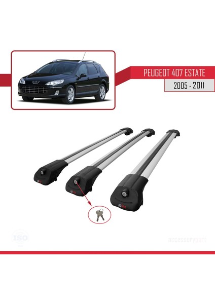 Peugeot 407 Estate 2005-2011 Arası ile Uyumlu Ace-1 Ara Atkı Tavan Barı Gri 3 Adet Bar indirimleri