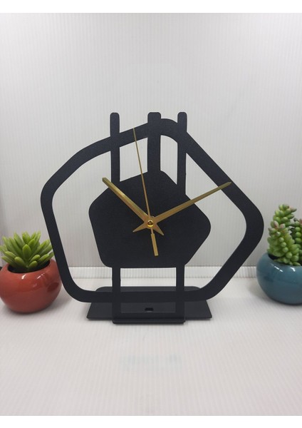 Şık Siyah Metal Masa Saati, 21x20 cm, Analog Zaman Göstergesi, Ev ve Ofis İçin