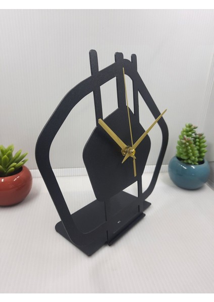 Şık Siyah Metal Masa Saati, 21x20 cm, Analog Zaman Göstergesi, Ev ve Ofis İçin modelleri