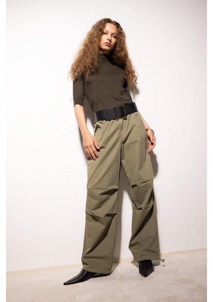 Regular Fit Balıkçı Yaka Yarım Kol Basic Düz Triko Kazak Khaki