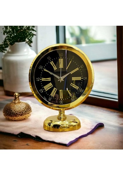 Altın Metal Çember Masa Saati, Zarif ve Şık Tasarım, Zamanı Şıklıkla Gösterir