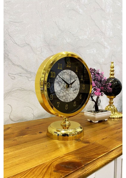 25x20 cm metal masa saati, şık altın renk ve modern tasarım ile şıklık katın