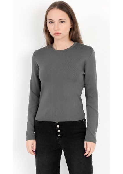 Kadın Füme %100 Poliamid Esnek Bisiklet Yaka Triko Body - 2002 fiyatları