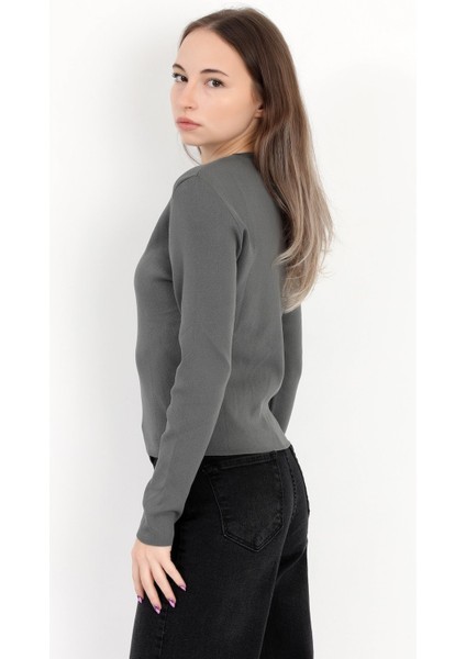 Kadın Füme %100 Poliamid Esnek Bisiklet Yaka Triko Body - 2002 modelleri