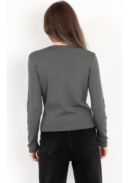 Kadın Füme %100 Poliamid Esnek Bisiklet Yaka Triko Body - 2002 fırsatları