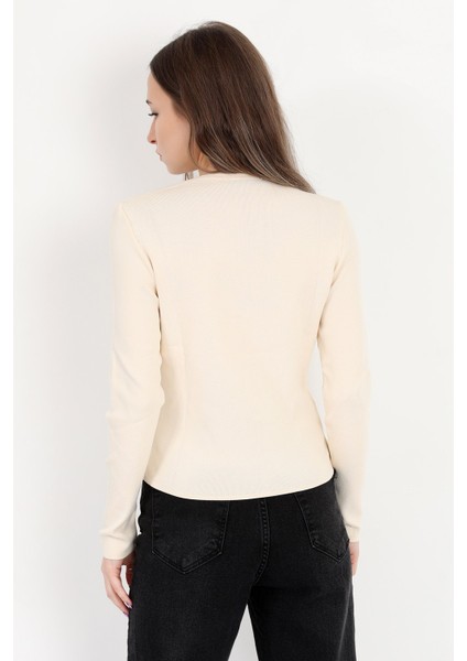 Kadın Bej %100 Poliamid Esnek Bisiklet Yaka Triko Body - 2002 modelleri