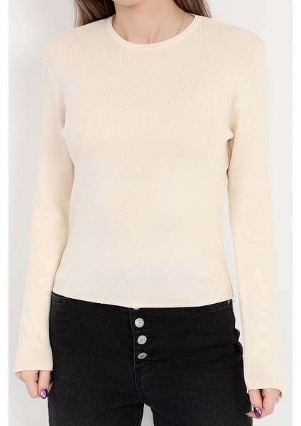 Kadın Bej %100 Poliamid Esnek Bisiklet Yaka Triko Body - 2002 fırsatları