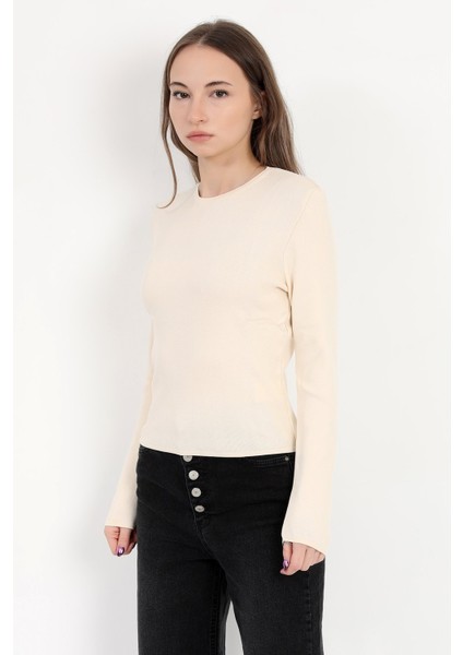 Kadın Bej %100 Poliamid Esnek Bisiklet Yaka Triko Body - 2002 indirimleri