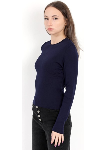 Kadın Lacivert %100 Poliamid Esnek Bisiklet Yaka Triko Body - 2002 fiyatları