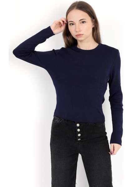 Kadın Lacivert %100 Poliamid Esnek Bisiklet Yaka Triko Body - 2002 modelleri