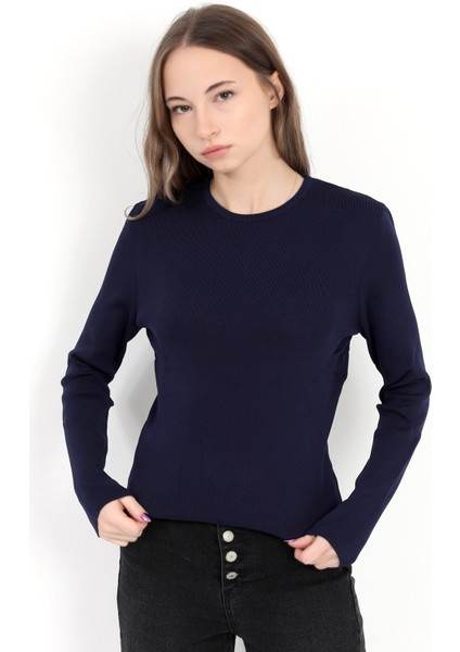 Kadın Lacivert %100 Poliamid Esnek Bisiklet Yaka Triko Body - 2002 indirimleri