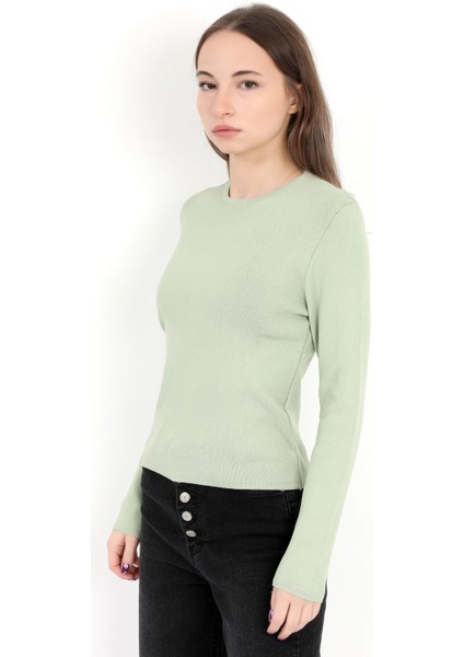 Kadın Yeşil %100 Poliamid Esnek Bisiklet Yaka Triko Body - 2002