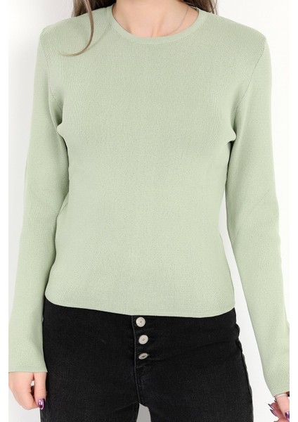 Kadın Yeşil %100 Poliamid Esnek Bisiklet Yaka Triko Body - 2002 indirimleri