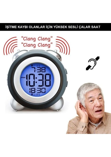 Tekno Trust LED Işıklı Yüksek Zil Sesli Dijital Masa Saati Zaman Tarih Çift Alarm