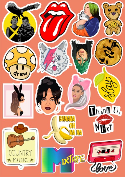 Müzik Çıkartmaları Seri 1 Sticker Telefon Laptop Notebook Tablet Defter Matara Sticker Etiket