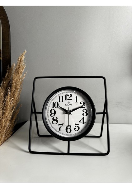 Şık Siyah Metal Masa Saati, Sessiz Mekanizma ve Modern Tasarım