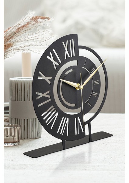 Siyah metal masa üstü saat, 25x23cm, analog zaman göstergesi, şık dekoratif tasarım fiyatları