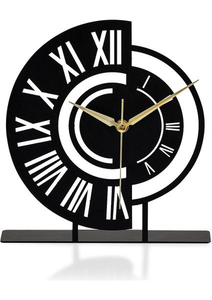 Siyah metal masa üstü saat, 25x23cm, analog zaman göstergesi, şık dekoratif tasarım modelleri