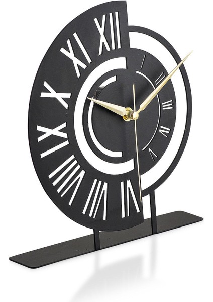 Siyah metal masa üstü saat, 25x23cm, analog zaman göstergesi, şık dekoratif tasarım fırsatları