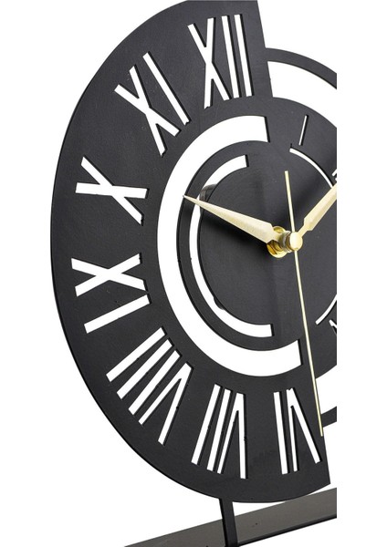 Siyah metal masa üstü saat, 25x23cm, analog zaman göstergesi, şık dekoratif tasarım indirimleri