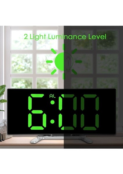 Aynalı Led Işıklı Kavisli Masa Saati, Alarm, Sıcaklık Ölçer, Şık ve Modern Tasarım indirimleri