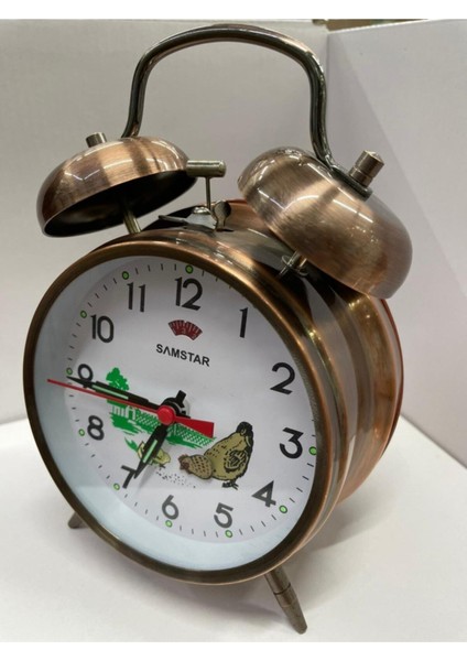 Tekno Trust Nostarji Tavuklu Yem Yemeli Masa Saati Zilli Metal Kasa