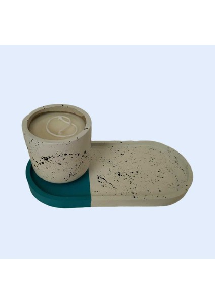 Dekoratif Tabak ve Beton Saksı Mum Seti. (23CM Takı Tabağı) Hediyelik #handmade 1MUM1TABAK