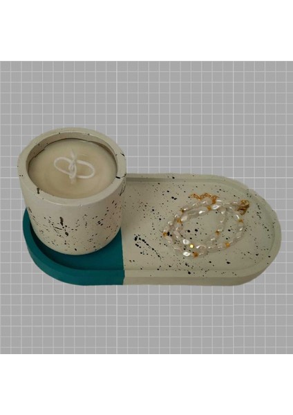 Dekoratif Tabak ve Beton Saksı Mum Seti. (23CM Takı Tabağı) Hediyelik #handmade 1MUM1TABAK