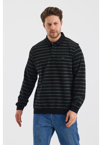 Polo Yaka Çizgili Regular Fit Sweatshırt (WK25214)