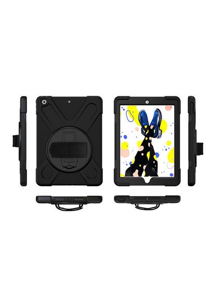 Apple iPad 10.2 2021 (9.nesil) Ultra Koruma Sağlayan Tutma Bölmeli Tablet Defender Sert Silikon Kılıf