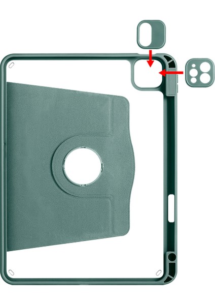 Apple iPad 10.2 2021 (9.nesil) Kılıf Termik Kalem Bölmeli Dönebilen Standlı Kılıf