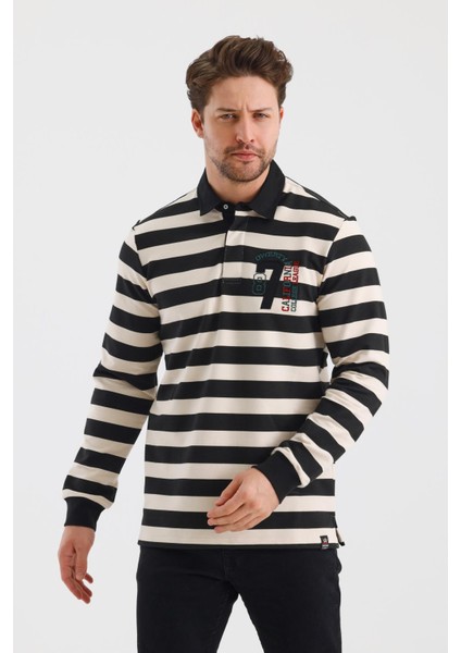 Polo Yaka Nakış Aplikeli Çizgili Regular Fit Sweatshırt (WK25214) fiyatları