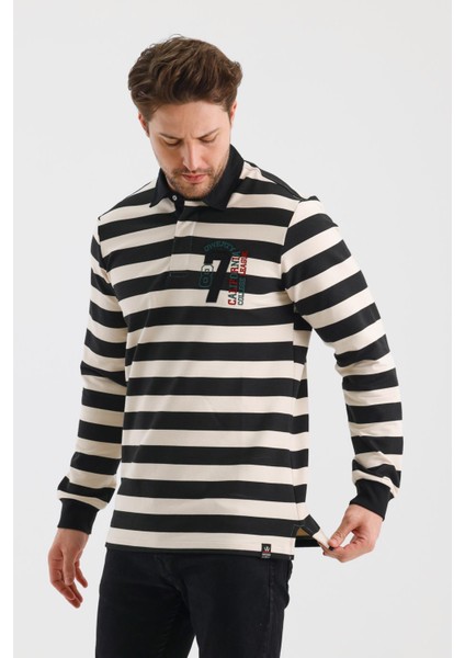 Polo Yaka Nakış Aplikeli Çizgili Regular Fit Sweatshırt (WK25214) fırsatları