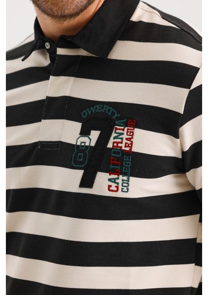 Polo Yaka Nakış Aplikeli Çizgili Regular Fit Sweatshırt (WK25214) indirimleri