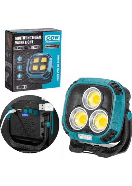 4000K - 7000K - Kırmızı 3 Cob Ledli 30 Watt Çok Fonksiyonlu Çalışma Lambası (Powerbank) (4738)